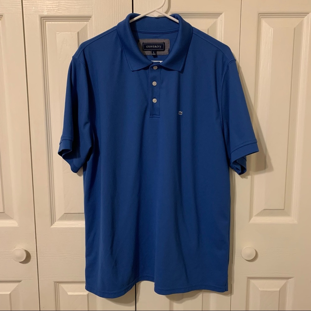 crown & ivy Large Blue Short Sleeve Polo